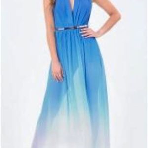 Ombré Bebe Deep V-Neck High Slit Gown